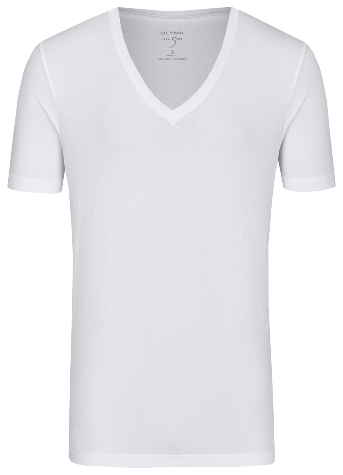 OLYMP Level Fit T-Shirt - tiefer V-Ausschnitt Five weiß - - Body