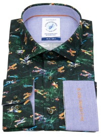 A Fish Named Fred Shirt - Modern Fit - Print - Flugzeuge - Dark Green - w/o OP