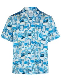 A Fish Named Fred Short Sleeve Shirt - Modern Fit - Postkarten - Blue - w/o OP