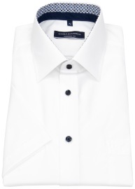 Casa Moda Short Sleeve Shirt - Comfort Fit - Kent Collar - Contrast Buttons - White - w/o OP