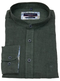 Casa Moda Linen Shirt - Casual Fit - Banded Collar - Contrast Buttons - Green - w/o OP