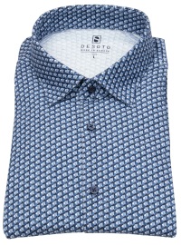 DESOTO Shirt - Slim Fit - Jersey - Kent Collar - Print - Blue / Light Blue