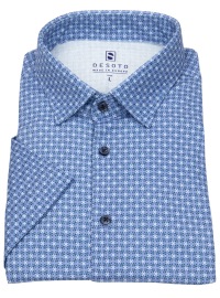 DESOTO Short Sleeve Shirt - Slim Fit - Jersey - Kent Collar - Print - Blue - w/o OP