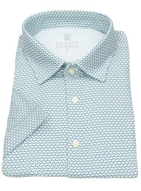 DESOTO Short Sleeve Shirt - Slim Fit - Jersey - Kent Collar - Print - Green / Blue - w/o OP