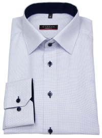 Eterna Shirt - Modern Fit - Very Fine Checked - Light Blue / White - w/o OP