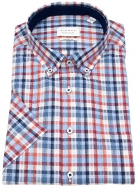 Eterna Short Sleeve Shirt - Modern Fit - Button Down - Checked - Red / Blue - w/o OP