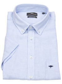 Fynch-Hatton Short Sleeve Shirt - Casual Fit - Leinen - Button Down Collar - Light Blue