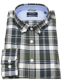 MAERZ Muenchen Shirt - Modern Fit - Button Down Collar - Oxford - Checked - Green / Blue