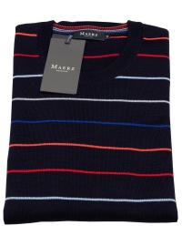 MAERZ Muenchen Pullover - Classic Fit - Round-neck - Merinowool - Fine Striped - Dark Blue