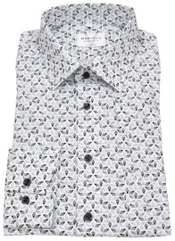 Marvelis Shirt - Modern Fit - Print - Contrast Buttons - Black / Grey / White - w/o OP