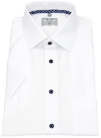 Marvelis Short Sleeve Shirt - Comfort Fit - Kent Collar - Contrast Buttons - White - w/o OP