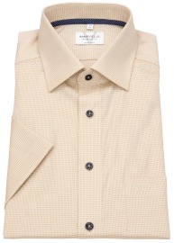 Marvelis Short Sleeve Shirt - Modern Fit - Structure - Contrast Buttons - Light Brown - w/o OP