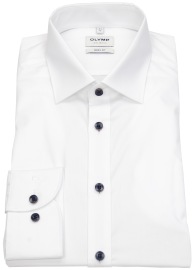 OLYMP Shirt - Level 5 Body Fit - Contrast Buttons - White