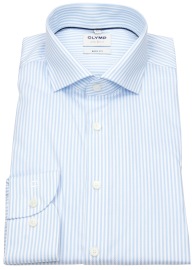 OLYMP Shirt - Level Five Body Fit - Striped - Light Blue / White