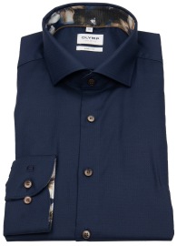 OLYMP Shirt - Level Five Body Fit - Structure - Contrast Buttons - Dark Blue