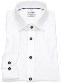 OLYMP Shirt - Level Five Body Fit - Structure - Contrast Buttons - White