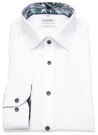 OLYMP Shirt - Level Five Body Fit - Structure - Contrast Buttons - White - w/o OP