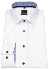 OLYMP Shirt - Luxor Modern Fit - Patch - Contrast Buttons - White - w/o OP