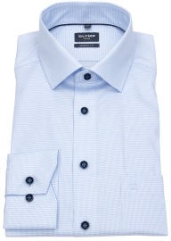 OLYMP Shirt - Modern Fit - Contrast Buttons - Fine Checked - Light Blue / White - w/o OP