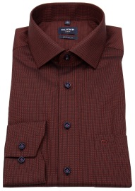 OLYMP Shirt - Modern Fit - Contrast Buttons- Structure - Red - Extra Long Sleeve 69cm