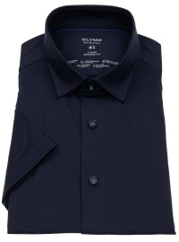 OLYMP Short Sleeve Shirt - Modern Fit - 24/7 Flex Jersey - Dark Blue - w/o OP