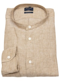 OLYMP Linen Shirt - Regular Fit - Banded Collar - Light Brown