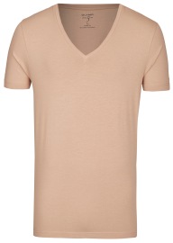 OLYMP Level Five Body Fit - T-Shirt - Tiefer V-neck - Caramel - w/o OP