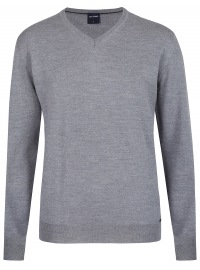 OLYMP Pullover - Regular Fit - Merinowolle - V-Ausschnitt - grau