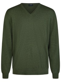 OLYMP Pullover - Regular Fit - Merinowolle - V-Ausschnitt - grün