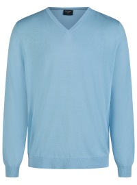 OLYMP Pullover - Regular Fit - Merinowolle - V-Ausschnitt - hellblau