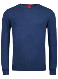OLYMP Pullover - Regular Fit - Rundhals - Merinowolle mit Seide - blau