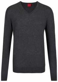 OLYMP Pullover - Regular Fit - V-neck - Merinowool With Silk - Anthracite