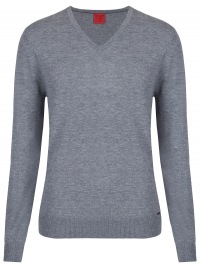 OLYMP Pullover - Regular Fit - V-neck - Merinowool With Silk - Grey