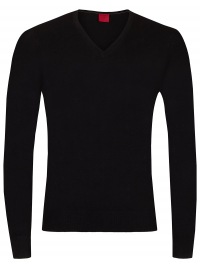 OLYMP Pullover - Regular Fit - V-Ausschnitt - Merinowolle mit Seide - schwarz