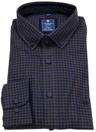 Redmond Flanellhemd - Comfort Fit - Button Down - kariert - braun / blau