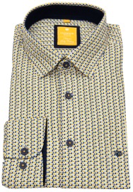 Redmond Shirt - Modern Fit - Print - Contrast Buttons - Blue / Yellow - w/o OP