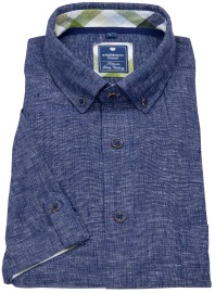 Redmond Short Sleeve Shirt - Comfort Fit - Button Down Collar - Leinen - Dark Blue - w/o OP