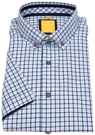 Redmond Short Sleeve Shirt - Modern Fit - Button Down Collar - Checked - Blue - w/o OP