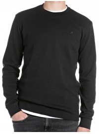 REPLAY Shirt - Longsleeve - Regular Fit - Rundhals - Struktur - schwarz