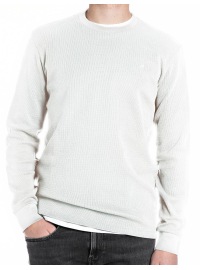 REPLAY Shirt - Longsleeve - Regular Fit - Rundhals - Struktur - weiß