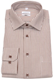 Seidensticker Shirt - Regular Fit - Kent Collar - Striped - Brown / White