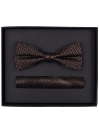 Venti Bow Tie And Pocket Square Im Set - Silk - Structure - Brown