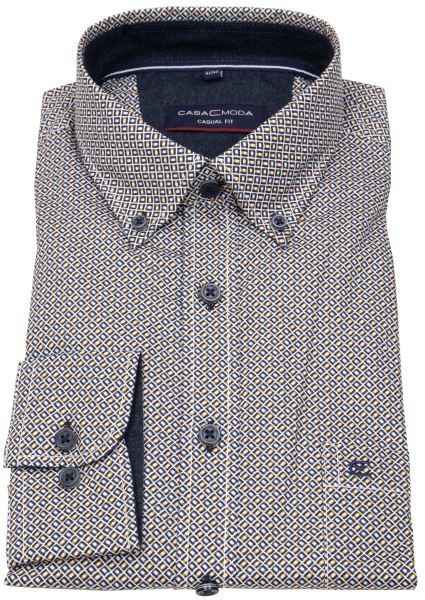 Casa Moda Hemd - Casual Fit - Button Down - Print - blau / gelb / weiß - ohne OVP - 434163500 102 