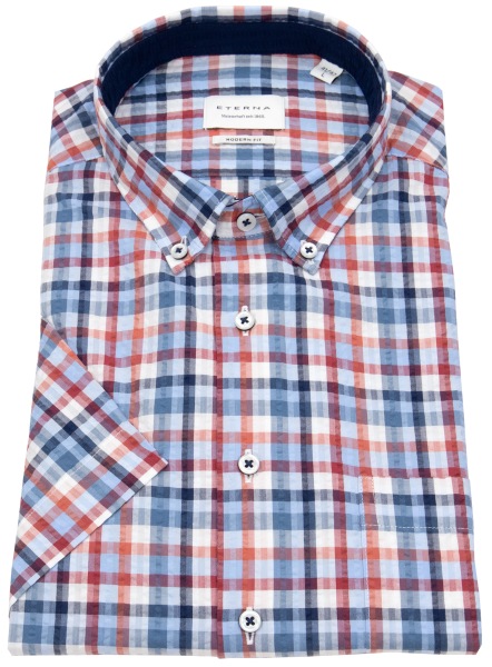 Eterna Kurzarmhemd - Modern Fit - Button Down - kariert - rot / blau - ohne OVP - 2588 CS17 50 