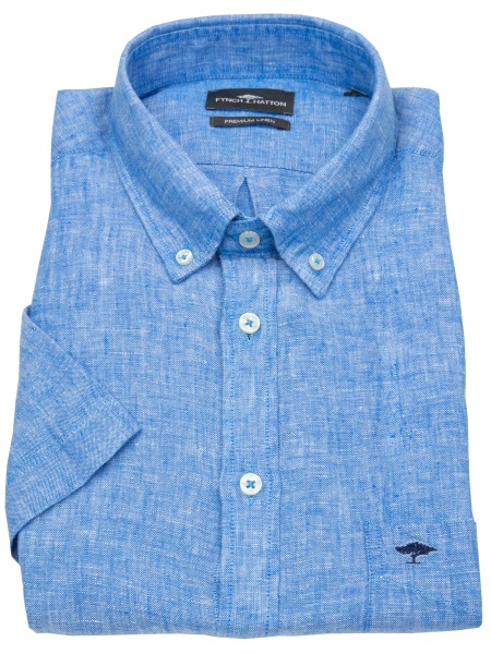 Fynch-Hatton Kurzarmhemd - Casual Fit - Leinen - Button Down Kragen - blau - 1405 7001 622 