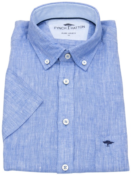 Fynch-Hatton Kurzarmhemd - Casual Fit - Leinen - Button Down Kragen - blau - ohne OVP - 1404 6001 604 