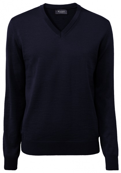 MAERZ Muenchen Pullover - Classic Fit - V-Ausschnitt - Merinowolle - navy - 490400 399 