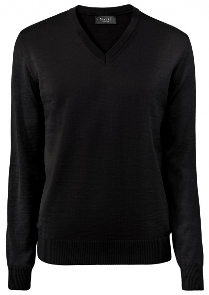 MAERZ Muenchen Pullover - Classic Fit - V-Ausschnitt - Merinowolle - schwarz - 490400 595 