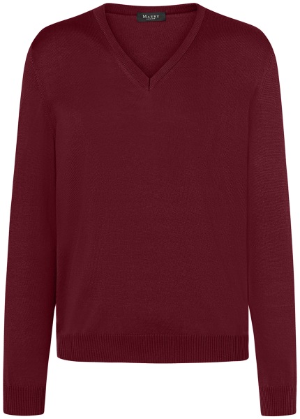 MAERZ Muenchen Pullover - Classic Fit - V-Ausschnitt - Merinowolle - weinrot - 490400 495 