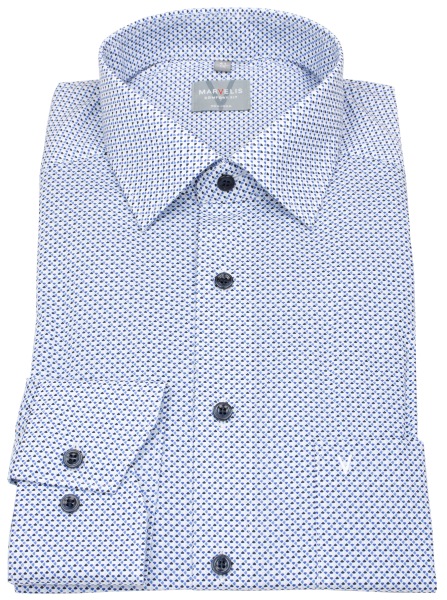 Marvelis Hemd - Comfort Fit - Print - Kontrastknöpfe - blau / hellblau / weiß - 7024 74 11 